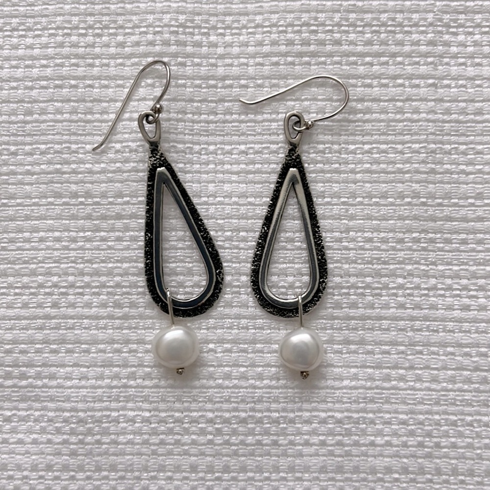 SILPADA OXIDIZED STERLING SILVER AND PEARL EARRINGS